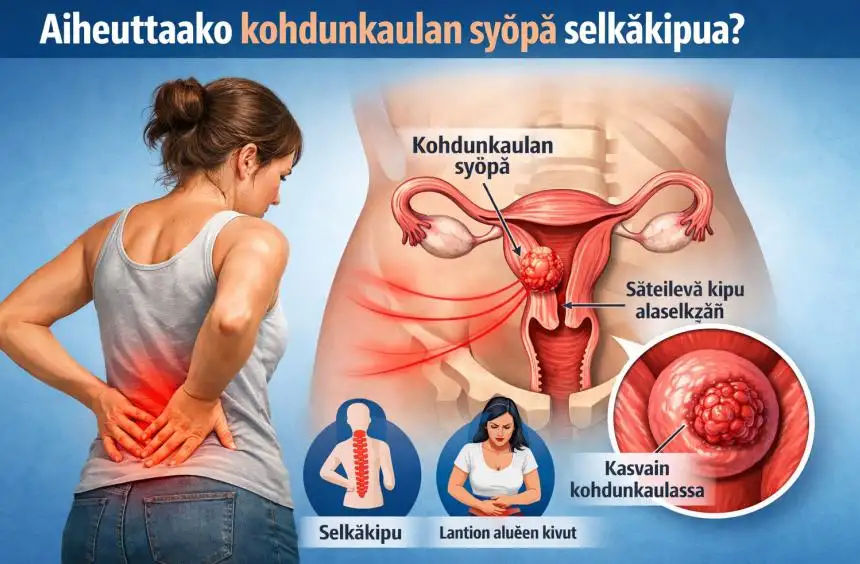 Aiheuttaako kohdunkaulan syöpä selkäkipua? Oireet, syyt, hoito ja ennuste kattavasti selitettynä