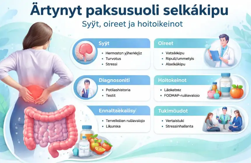 Ärtynyt paksusuoli selkäkipu – syyt, oireet ja tehokkaat hoitokeinot
