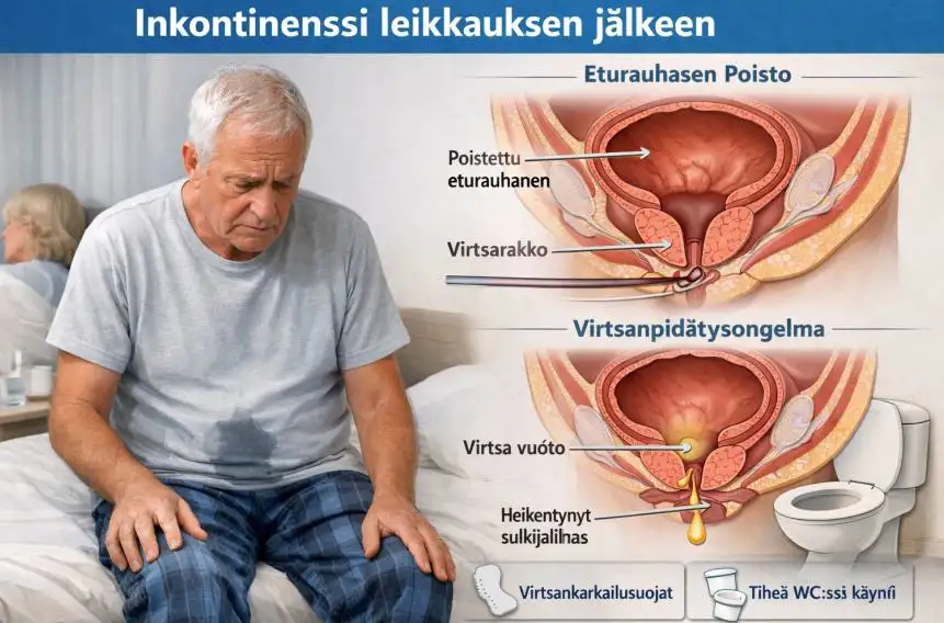 Inkontinenssi eturauhassyöpä leikkauksen jälkeen – syyt, hoito ja toipumisennuste