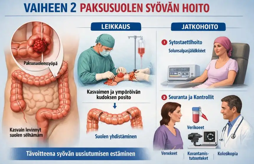 Vaiheen 2 paksusuolen syövän hoito – Kattava opas hoitovaihtoehdoista ja ennusteesta